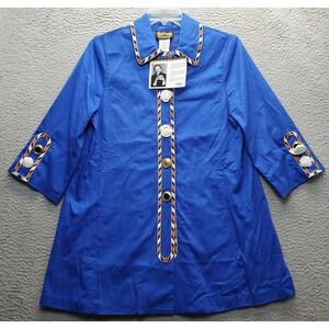 Bob Mackie Wearable Art Jacket Womens Medium Blue Stretch‎ Collared Button Front